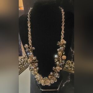 LOFT GoldTone Faceted Cluster Beads Smokey Champagne Statement Necklace